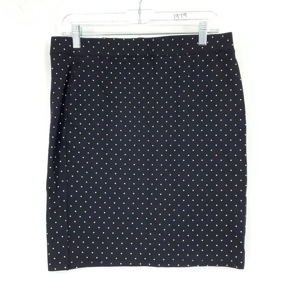 Old Navy Pull On Pencil Skirt Womens Size Medium Black Cream Polka Dot NEW
